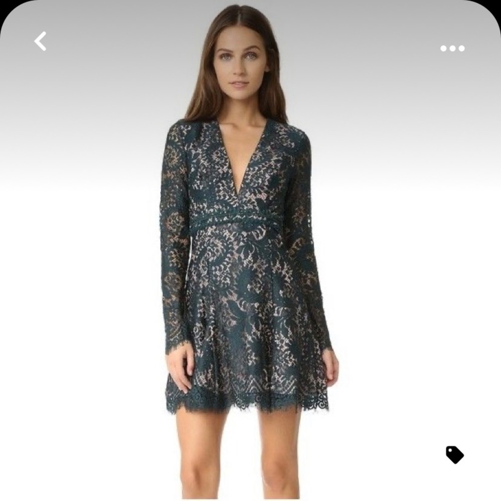 StyleStalker Sheer-look Forest Green Lace Dress